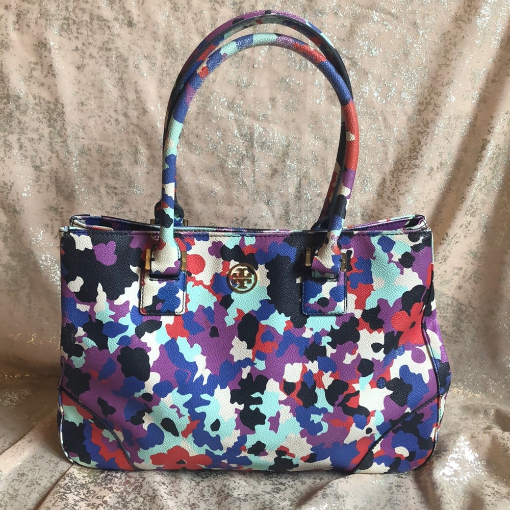 RARE TORY BURCH FLORAL PRINT LEATHER HANDBAG!!